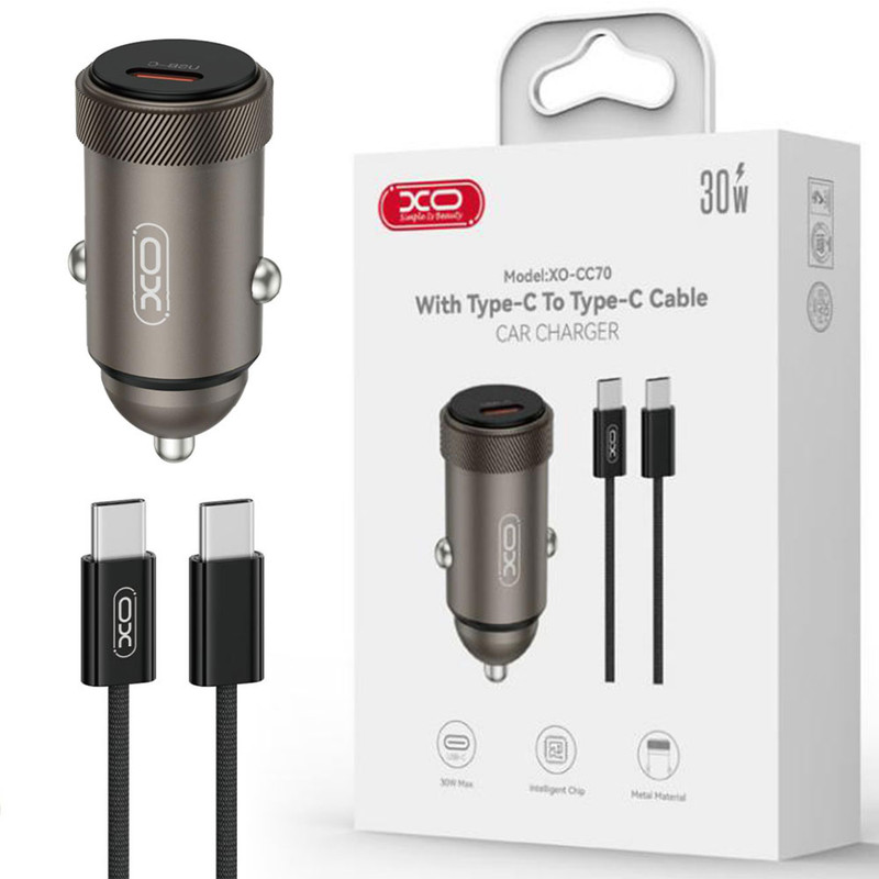 XO (CC70) » Incarcator Auto + Cablu USB-C, 1m, PD30W, 1xUSB-C, Fast Charger, FastCharger, BLACK