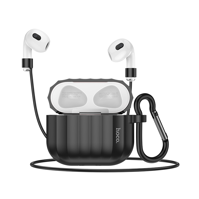 Hoco (WB22) - Husa silicon pentru carcasa AirPods 3, cu carabina si fir casti, Black