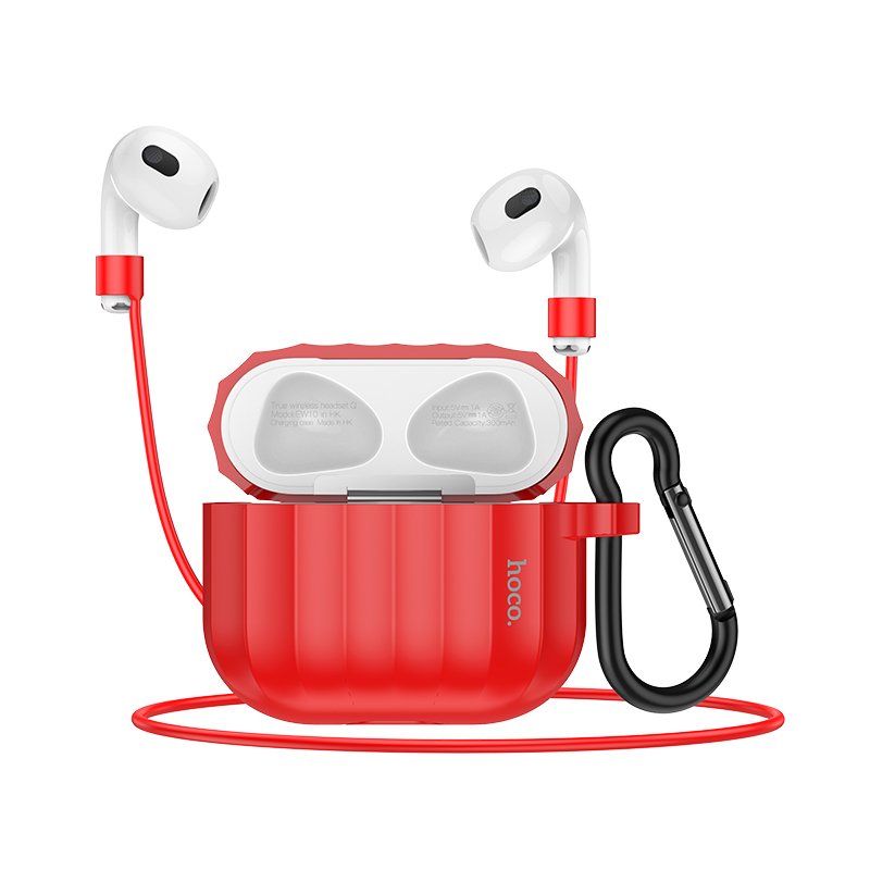 Hoco (WB22) - Husa silicon pentru carcasa AirPods 3, cu carabina si fir casti, Red