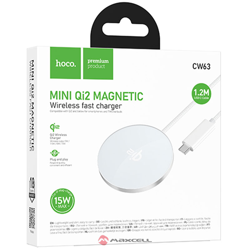 Hoco (CW63) » Incarcator Wireless, Qi2, 15W, conector USB-C, Magnetic, Compact Size, BLACK