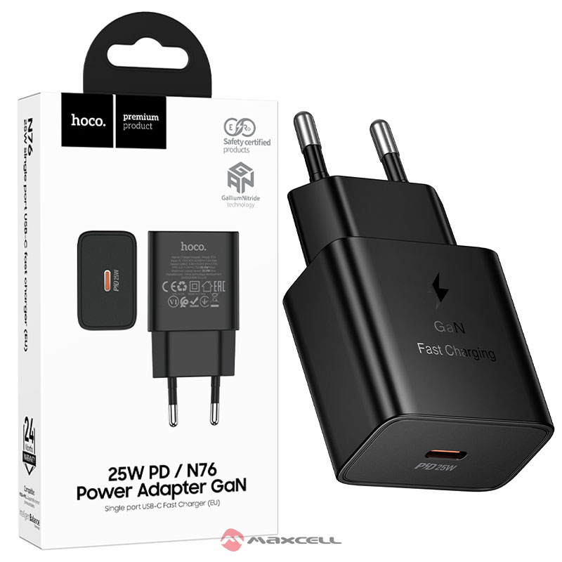 Hoco (N76) » Incarcator Retea, GaN, PD25W, 1xUSB-C, Adaptive, FastCharger, BLACK