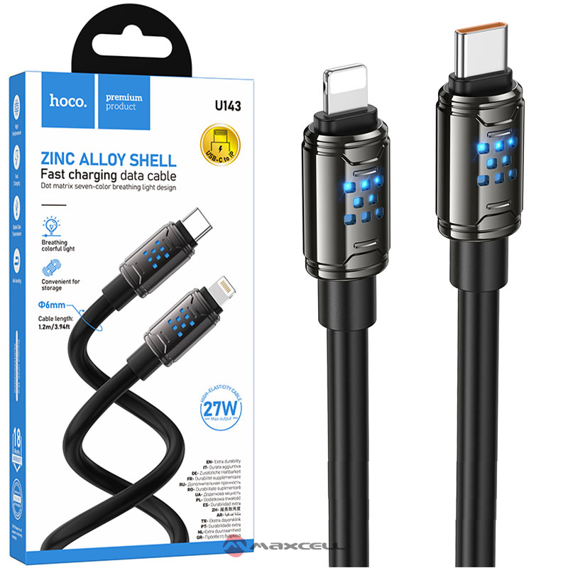 Hoco (U143) » Cablu Date si Incarcare, USB-C la Lightning, PD27W, 3A, Dot Matrix, FastCharge, 1.2m, BLACK