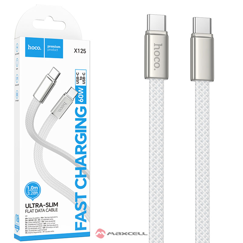 Hoco (X125) » Cablu Date si Incarcare, USB-C, PD60W, 3A, Flat, FastCharge, 1m, WHITE