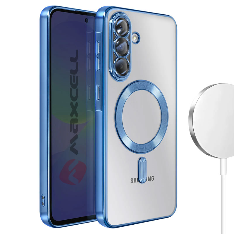 Husa Plating » Samsung A57 (A576), MagCase, TPU Clear, frame BLUE