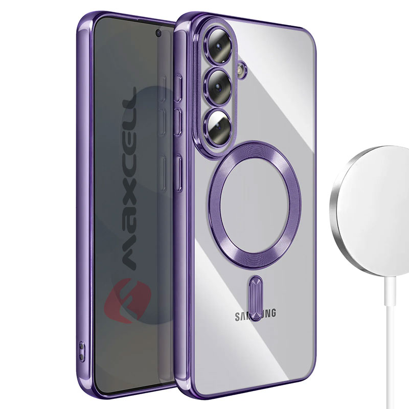 Husa Plating » Samsung S26 Plus (S947), MagCase, TPU Clear, frame PURPLE