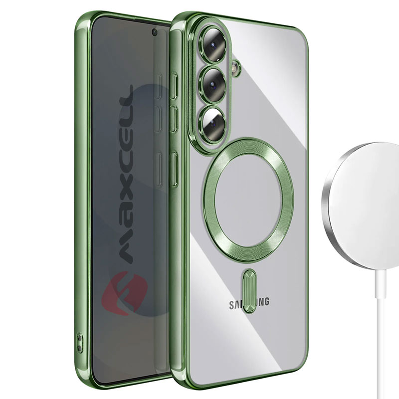 Husa Plating » Samsung S26 (S942), MagCase, TPU Clear, frame GREEN