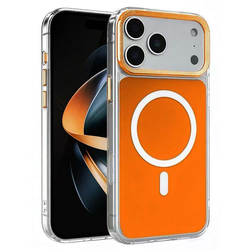 Husa Magshield » iPhone 17, Magnetica, Butoane metalice, Clear Frame, ORANGE