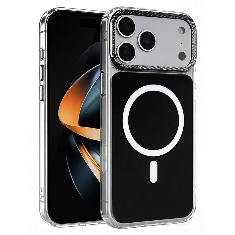 Husa Magshield » iPhone 17 Pro, Magnetica, Butoane metalice, Clear Frame, BLACK