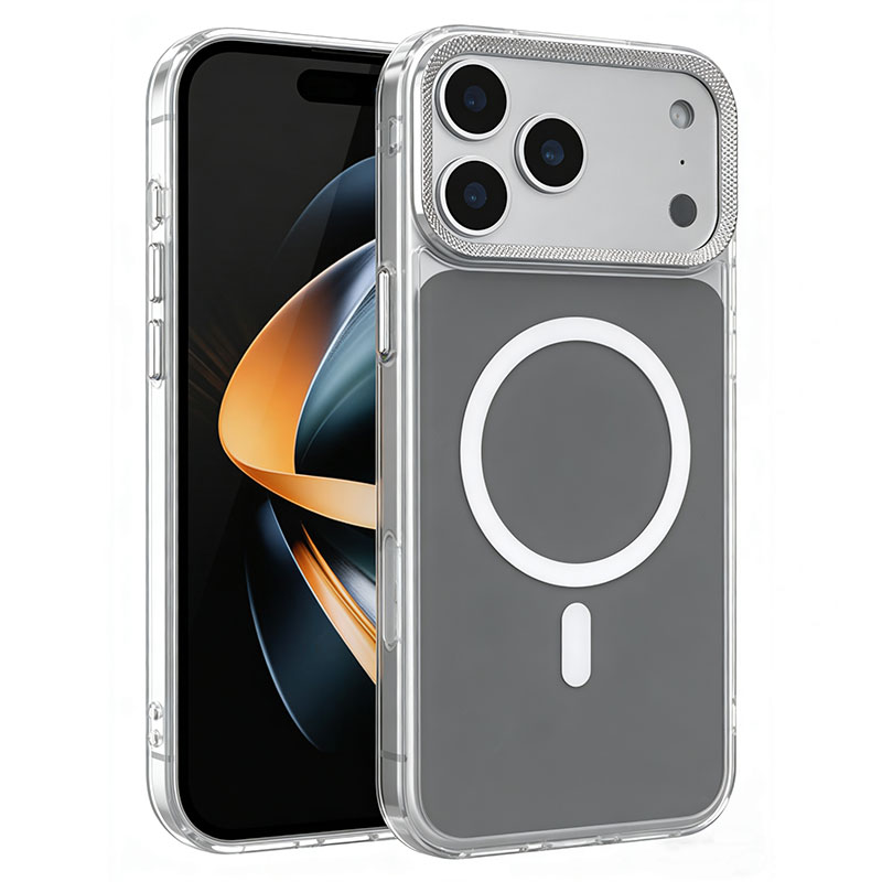 Husa Magshield » iPhone 17 Pro, Magnetica, Butoane metalice, Clear Frame, GRAY