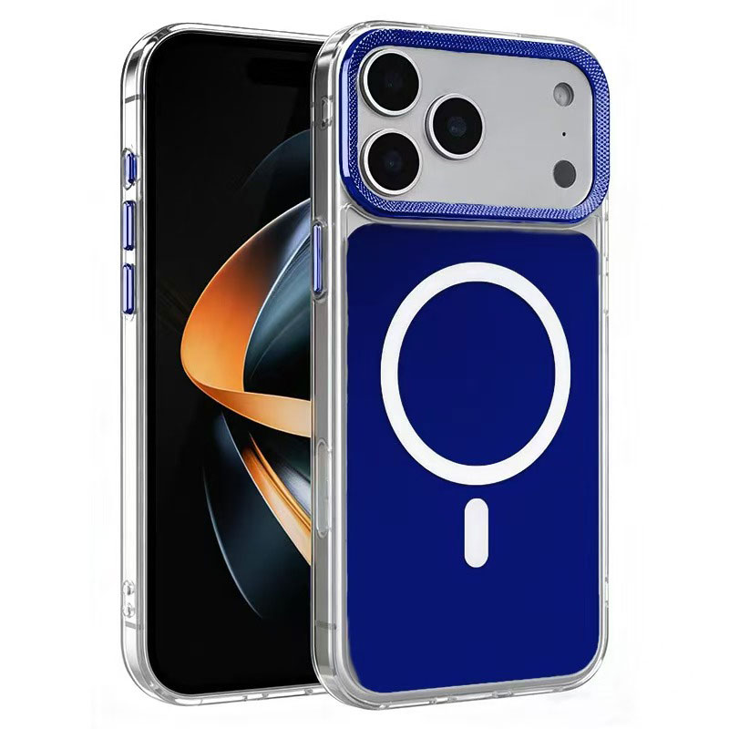 Husa Magshield » iPhone 17 Pro Max, Magnetica, Butoane metalice, Clear Frame, BLUE