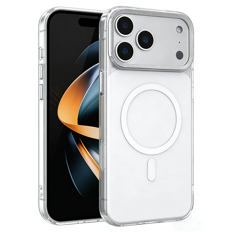 Husa Magshield » iPhone 17 Pro Max, Magnetica, Butoane metalice, Clear Frame, WHITE