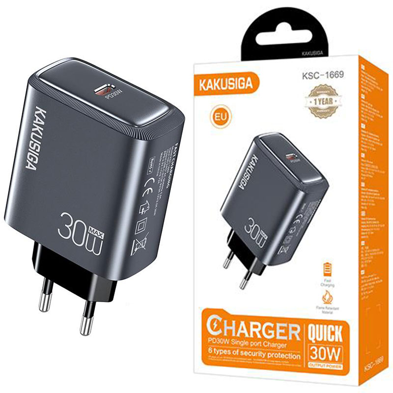 Kakusiga (KSC-1669) » Incarcator Retea, (PD30W) 5V, 1xUSB, Fast, GRAY