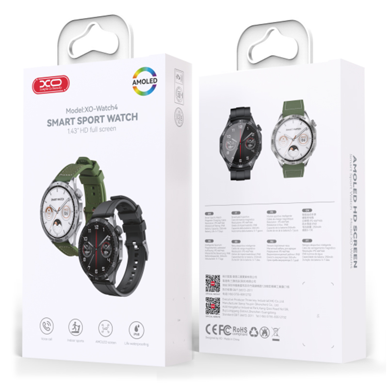 XO (Watch4) Ceas SmartWatch, Amoled, Wireless, Waterproof, Call + functii multiple, Sports, Black