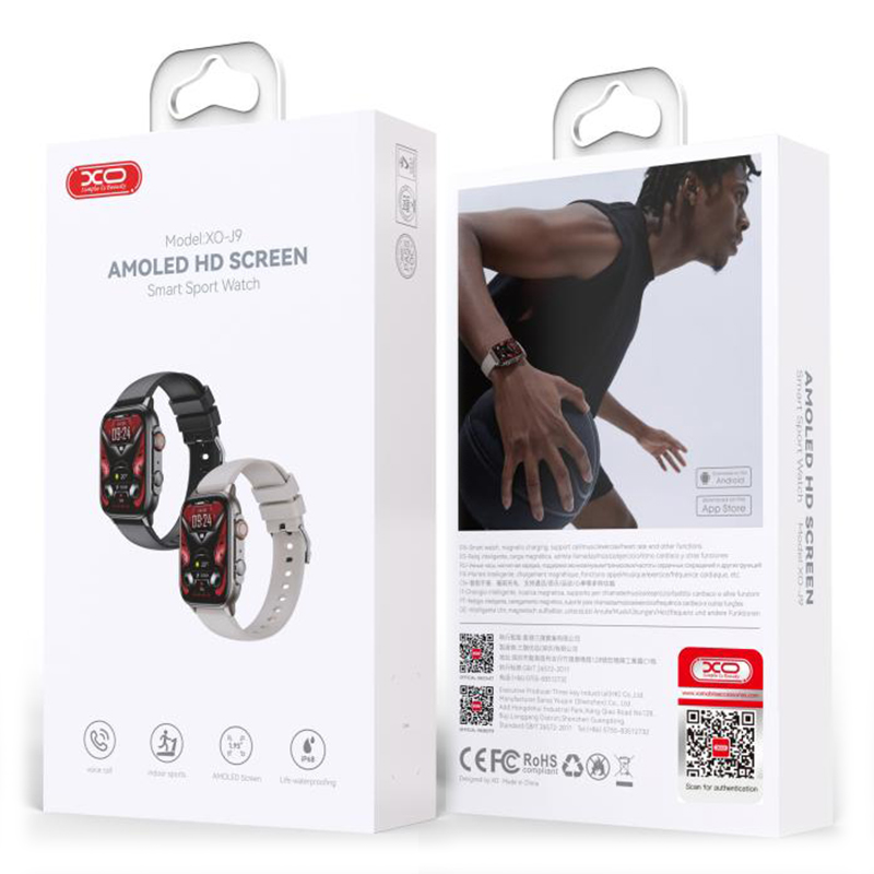 XO (J9) Ceas SmartWatch, Amoled, BT 5.0, 250mAh, Chu Bird, Square Sport, Black