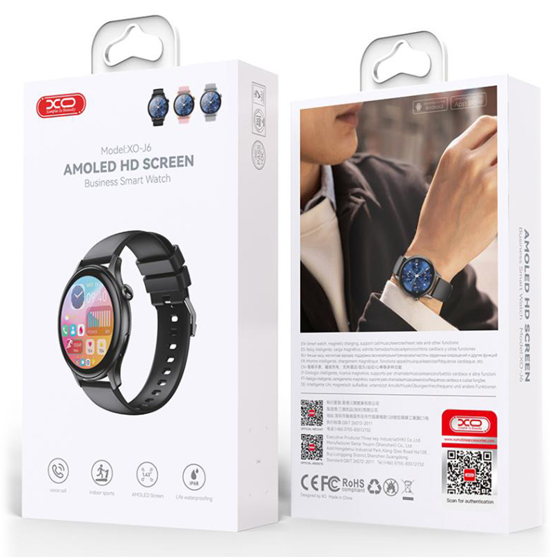 XO (J6) Ceas SmartWatch, Amoled, BT 5.0, 260mAh, Chen Shuo, Round Sport, Black