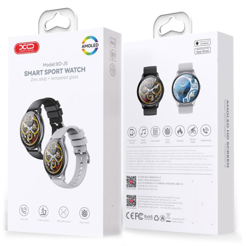 XO (J5) Ceas SmartWatch, Amoled, BT 5.0, 260mAh, Screen Pearl, Round Sport, Black
