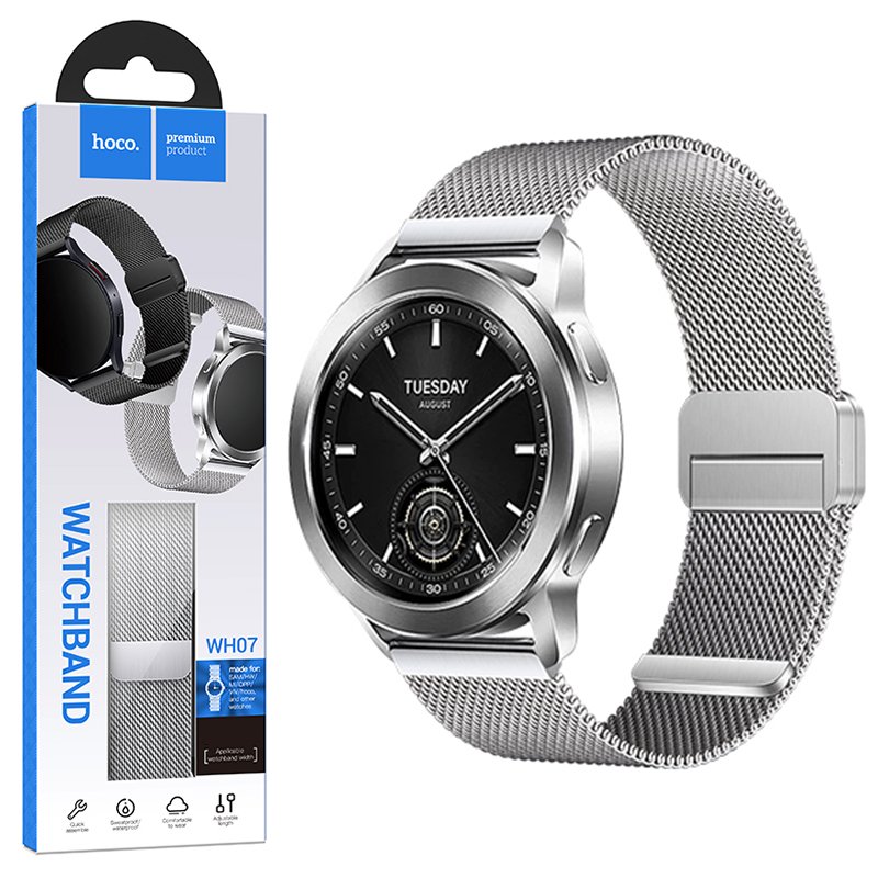 Hoco (WH07) - Curea metalica, pentru SmartWatch Universala, conectori 20 mm, Magnet, Stainless, Milanese Silver