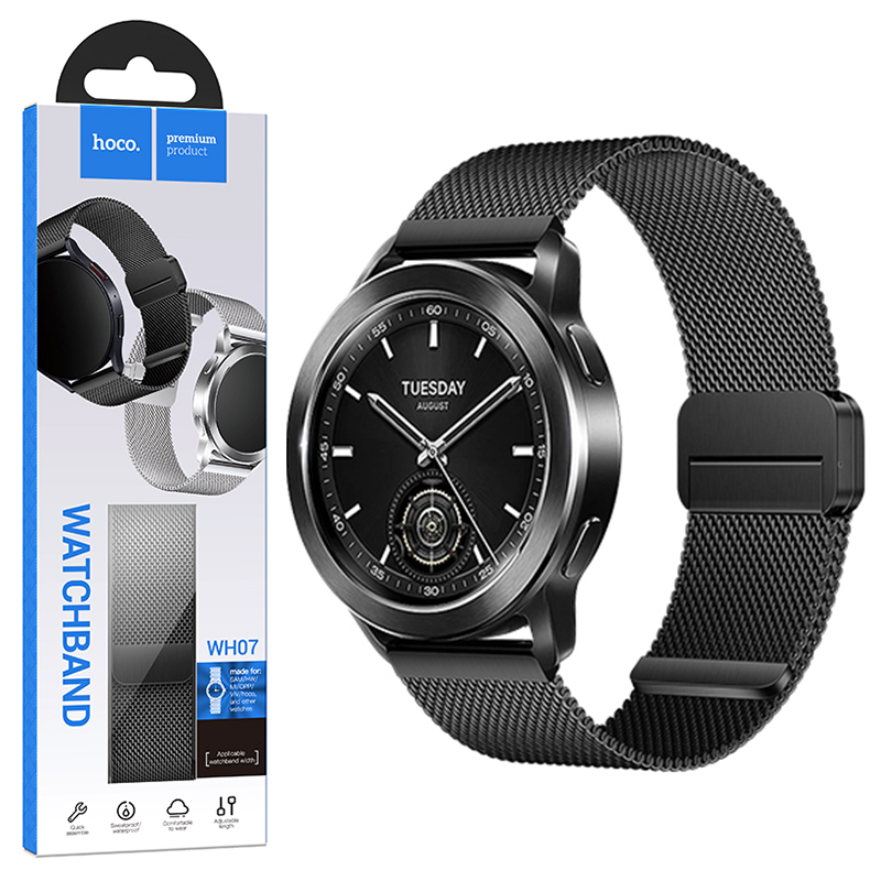 Hoco (WH07) - Curea metalica, pentru SmartWatch Universala, conectori 20 mm, Magnet, Stainless, Milanese Black