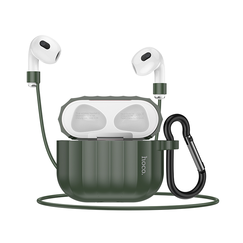Hoco (WB22) - Husa silicon pentru carcasa AirPods 3, cu carabina si fir casti | Green