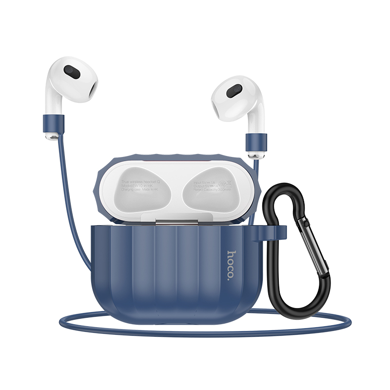 Hoco (WB22) - Husa silicon pentru carcasa AirPods 3, cu carabina si fir casti | Blue