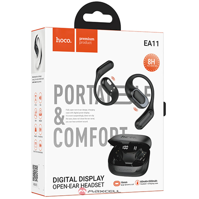 Hoco (EA11) » Casti Wireless, EarHook, BT 5.4, 60/500mAh, 8h, LED Digital, BLACK
