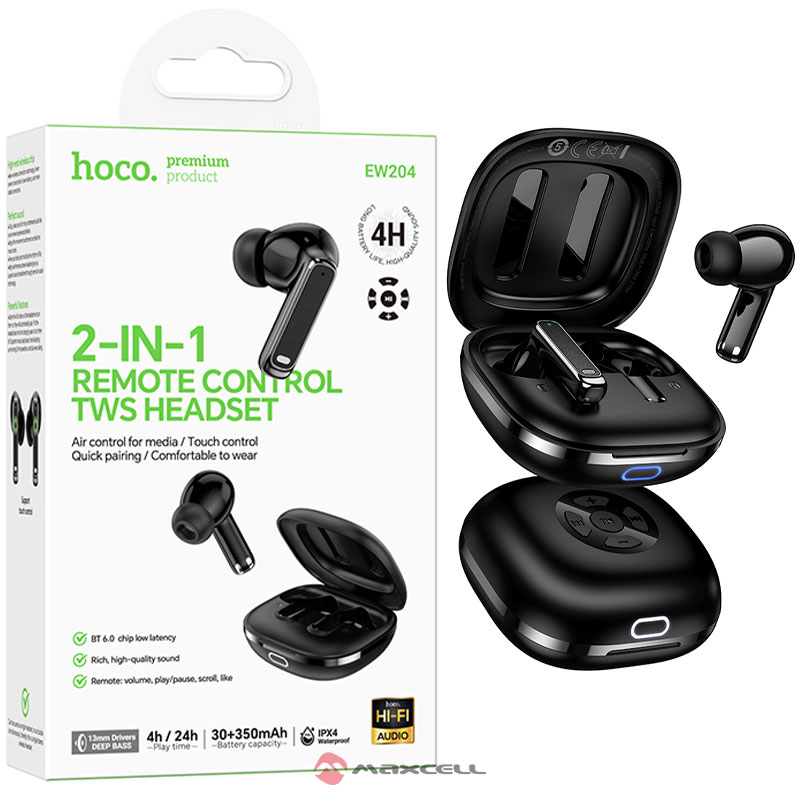 Hoco (EW204) » Casti Wireless, In Ear, BT 6.0, 30/350mAh, 2 in 1, cu Telecomanda, Touch, 4h/2h, BLACK
