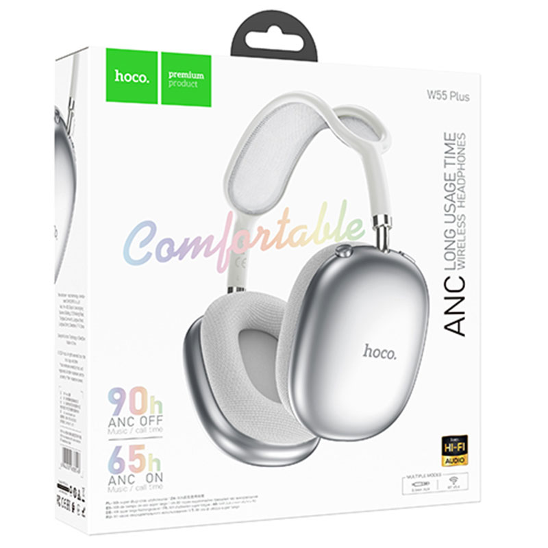 Hoco (W55 Plus) » Casti Wireless, OverEar, BT 5.4, 800mAh, ANC, 90h, SILVER