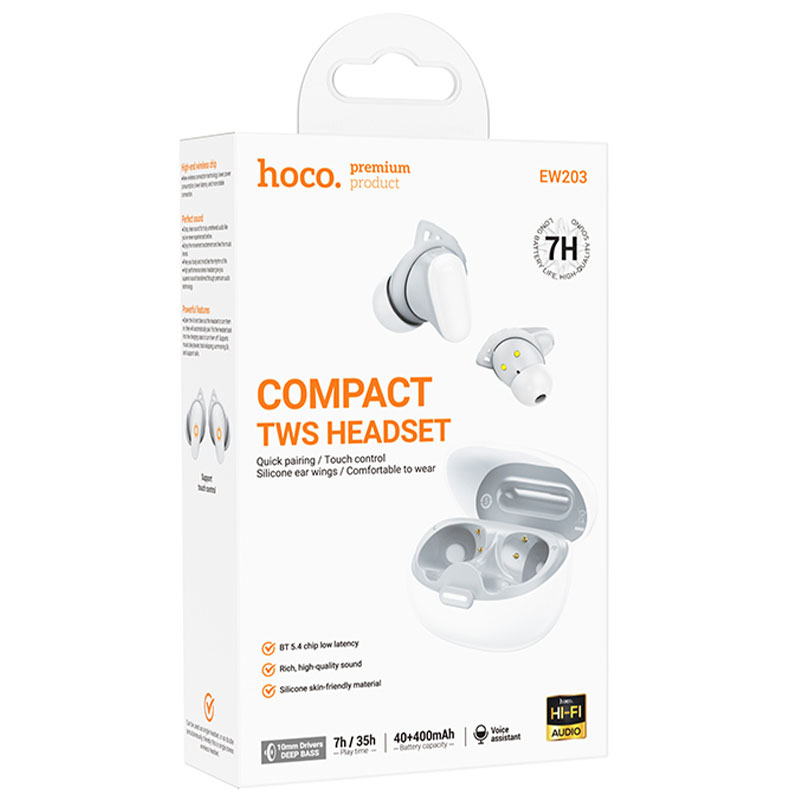 Hoco (EW203) » Casti Wireless, Ear Buds, BT 5.4, 400/40mAh, 7h, Compact Size, WHITE