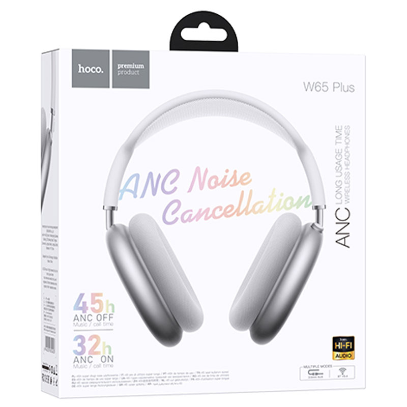 Hoco (W65 Plus) » Casti Wireless, OverEar, BT 5.4, 400mAh, ANC, 45h, SILVER