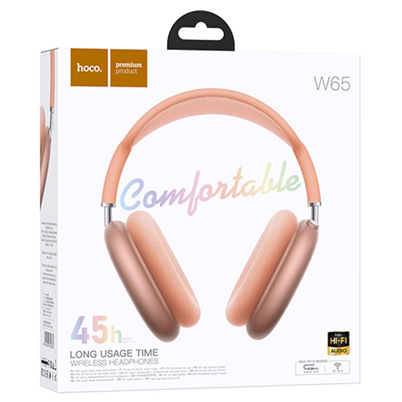 Hoco (W65) » Casti Wireless, OverEar, BT 5.4, 400mAh, 45h, AUX, ORANGE