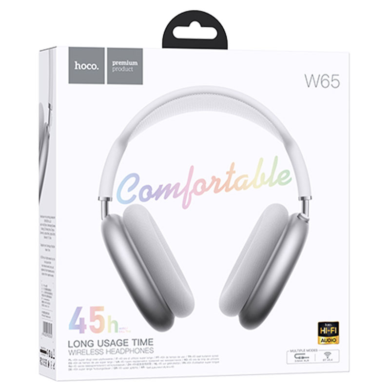 Hoco (W65) » Casti Wireless, OverEar, BT 5.4, 400mAh, 45h, AUX, SILVER
