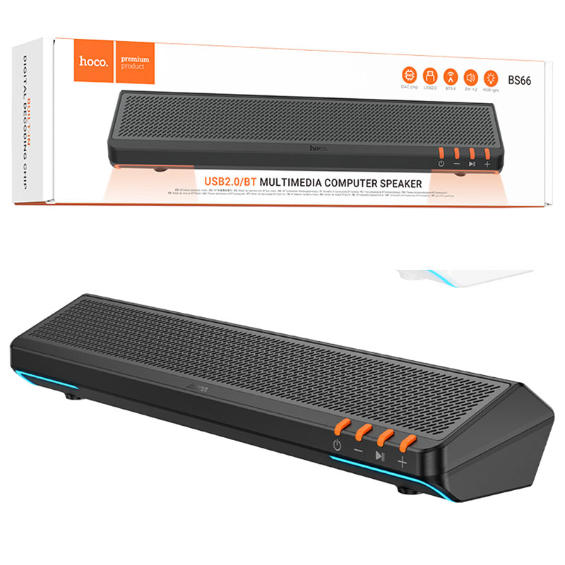 Hoco (BS66) » Boxă multimedia pentru laptop/PC Bluetooth 5.4, 2 × 3 W, dual-conectivitate BT + USB, design plat, BLACK