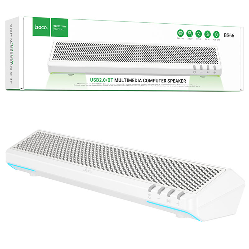 Hoco (BS66) » Boxă multimedia pentru laptop/PC Bluetooth 5.4, 2 × 3 W, dual-conectivitate BT + USB, design plat, WHITE