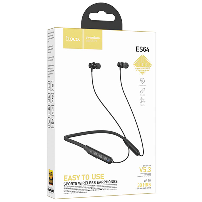 Hoco (ES64) » Casti Wireless, In Ear, BT 5.3, 200mAh, Neck-Mount, BLACK