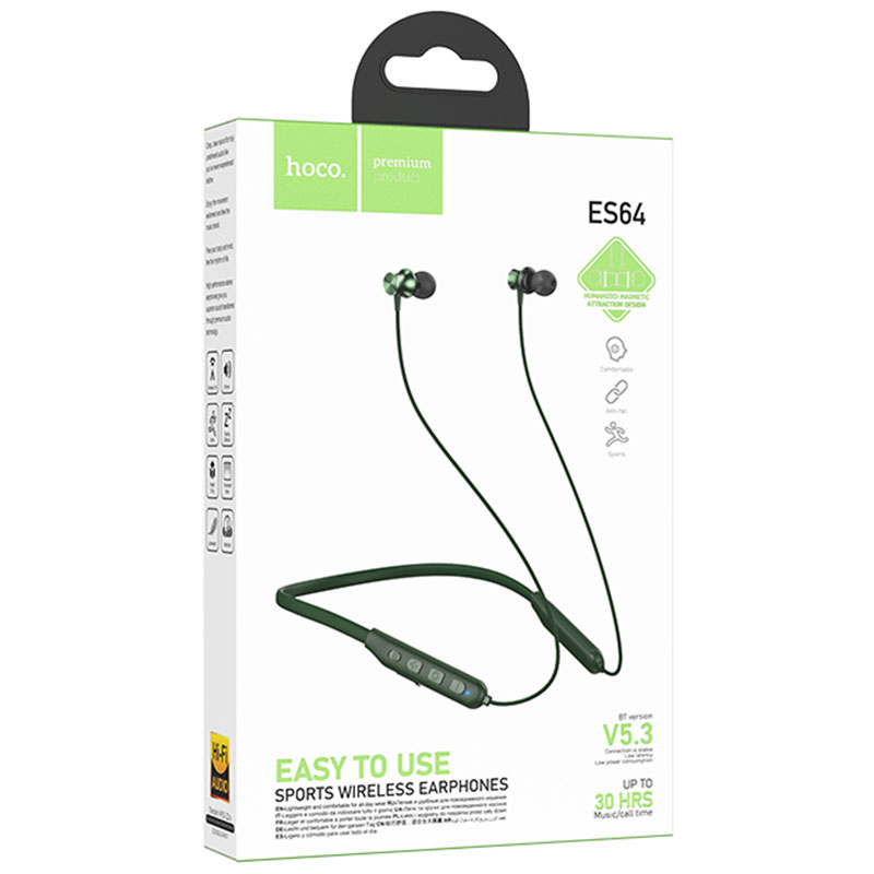 Hoco (ES64) » Casti Wireless, In Ear, BT 5.3, 200mAh, Neck-Mount, Dark/GREEN