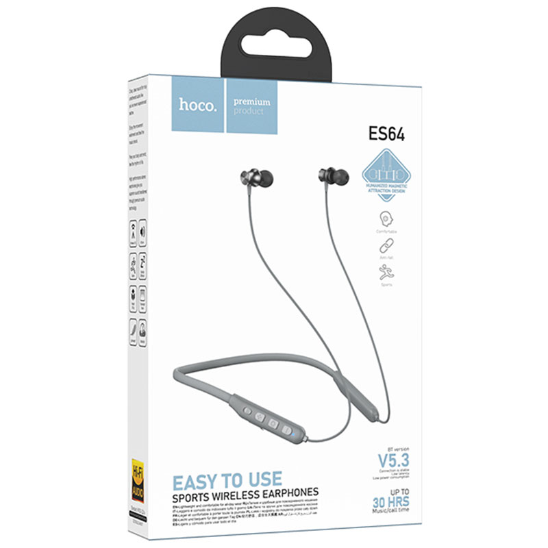 Hoco (ES64) » Casti Wireless, In Ear, BT 5.3, 200mAh, Neck-Mount, GRAY