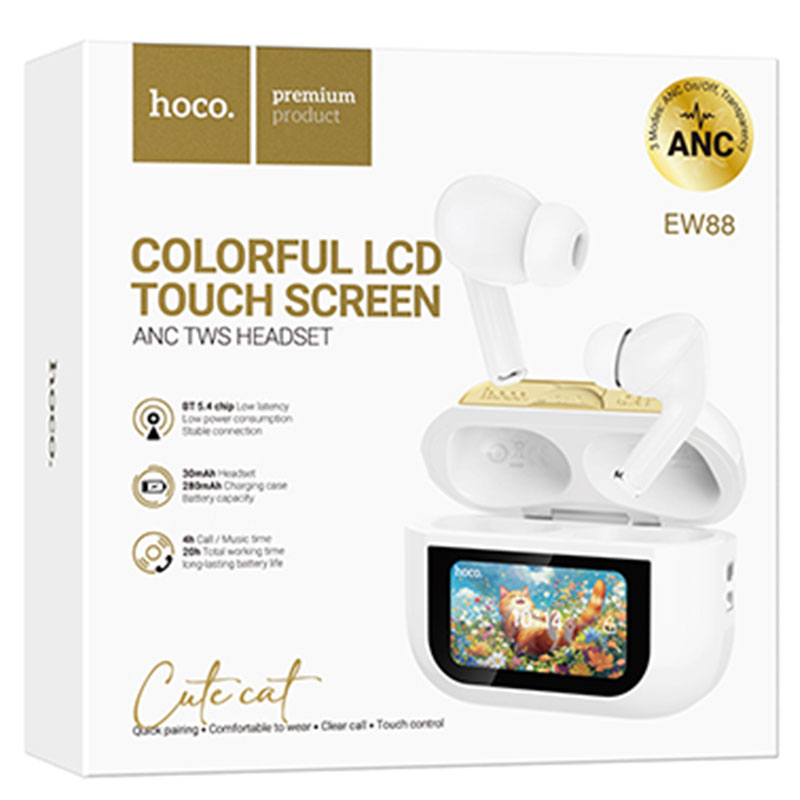 Hoco (EW88) » Casti Wireless, In Ear, BT 5.4, 300mAh, ANC, Touchscreen, WHITE