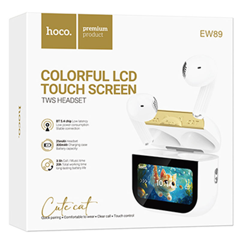 Hoco (EW89) » Casti Wireless, In Ear, BT 5.4, 300mAh, Touchscreen, MultiFunction, WHITE