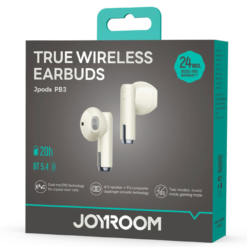 Joyroom (JR-PB3) » Casti Wireless, Ear Buds, BT 5.4, 25/300mAh, PowerLED, WaterProof, BEIGE