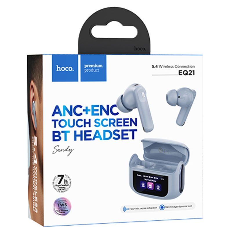 Hoco (EQ21) » Casti Wireless, Ear Buds, BT 5.4, 40/400mAh, ANC+ENC, Touchscreen, Star/BLUE