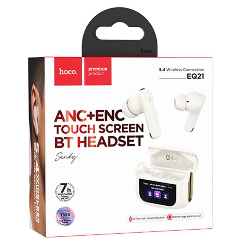 Hoco (EQ21) » Casti Wireless, Ear Buds, BT 5.4, 40/400mAh, ANC+ENC, Touchscreen, Cloudy/WHITE