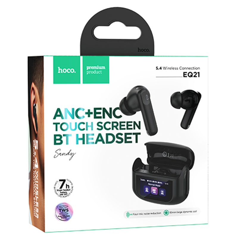 Hoco (EQ21) » Casti Wireless, Ear Buds, BT 5.4, 40/400mAh, ANC+ENC, Touchscreen, Midnight/BLACK