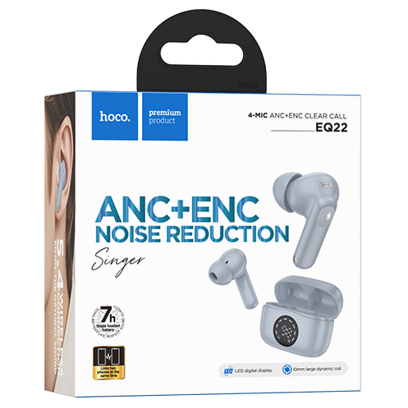 Hoco (EQ22) » Casti Wireless, Ear Buds, BT 5.4, 40/400mAh, ANC+ENC, PowerLED, Star/BLUE