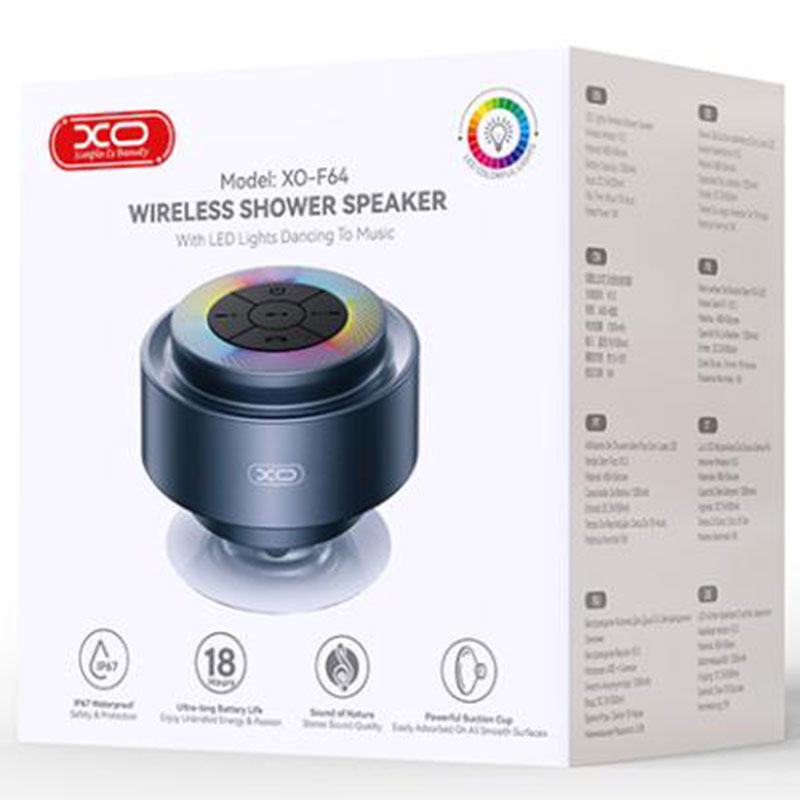 XO (F64) » Mini Boxa pentru baie, Speaker BT 5.3, 1200mAh, WaterProof, cu ventuza, functie HandsFree, lumina RGB Ambinet, GREY