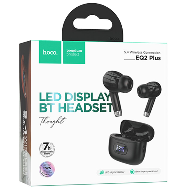 Hoco (EQ2 Plus) » Casti Wireless, Ear Buds, BT 5.3, 300mAh, BLACK