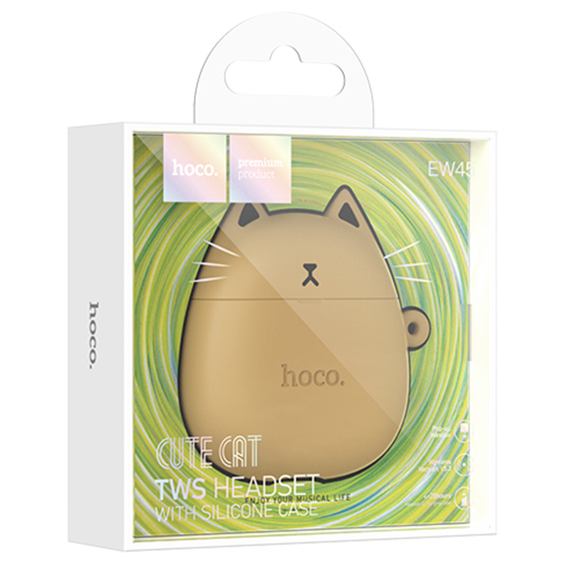 Hoco (EW45) » Casti Wireless, Ear Buds, BT 5.3, 200mAh, + Husa CatCase, Caramel/BROWN