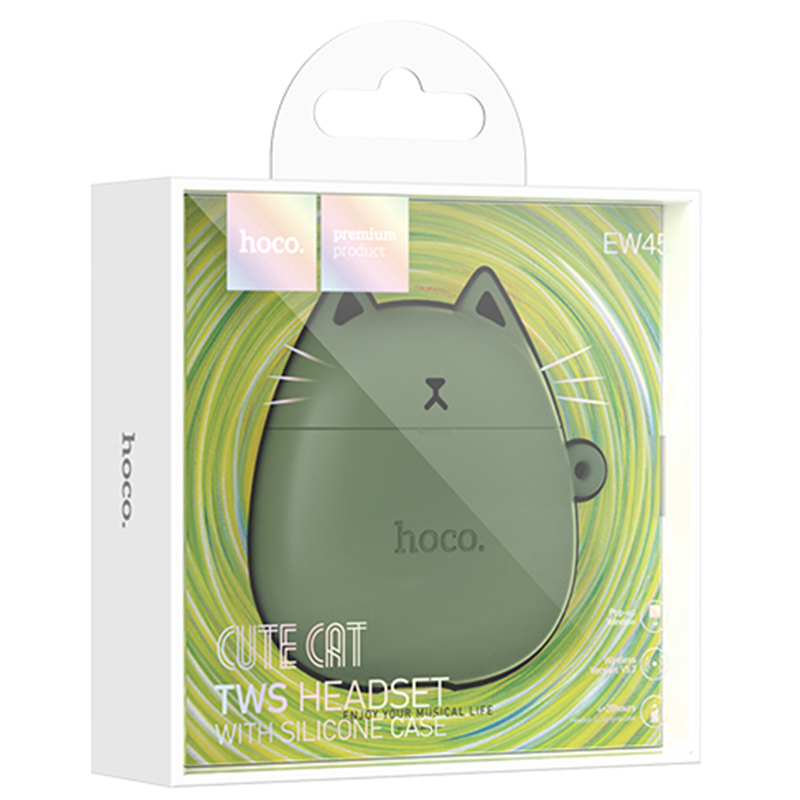 Hoco (EW45) » Casti Wireless, Ear Buds, BT 5.3, 200mAh, + Husa CatCase, Forest/GREEN