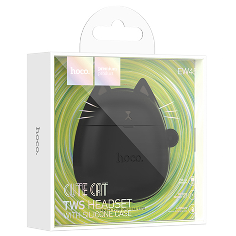 Hoco (EW45) » Casti Wireless, Ear Buds, BT 5.3, 200mAh, + Husa CatCase, Magic/BLACK