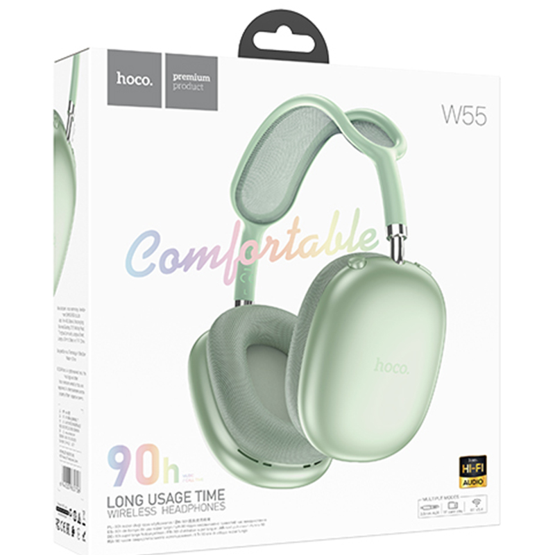 Hoco (W55) Casti Wireless, Over Ear, BT 5.4, 200h StandBy, TF Card, Green
