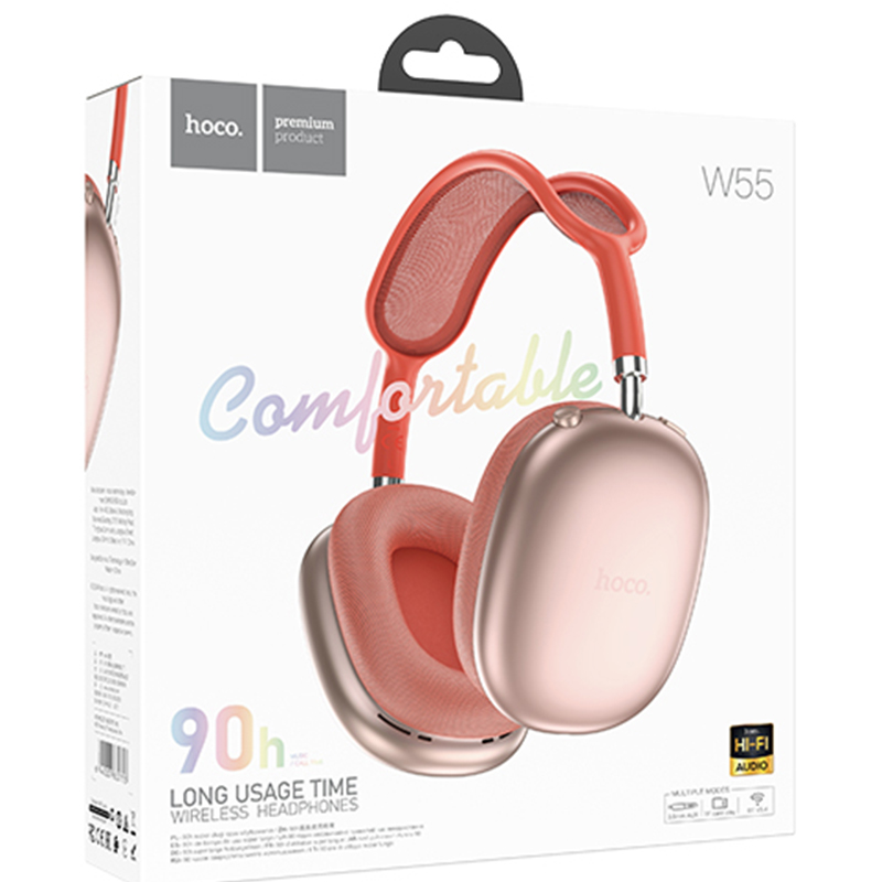 Hoco (W55) Casti Wireless, Over Ear, BT 5.4, 200h StandBy, TF Card, PINK